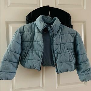 GAP Kids Light Blue Denim Crop Puffer Jacket